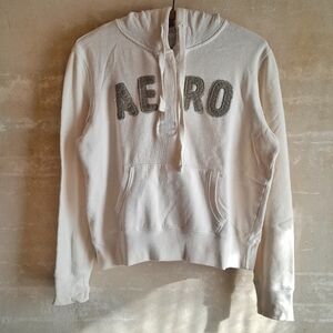356a. cream vintage Aeropostale embroidered y2k hoodie sweatshirt, L